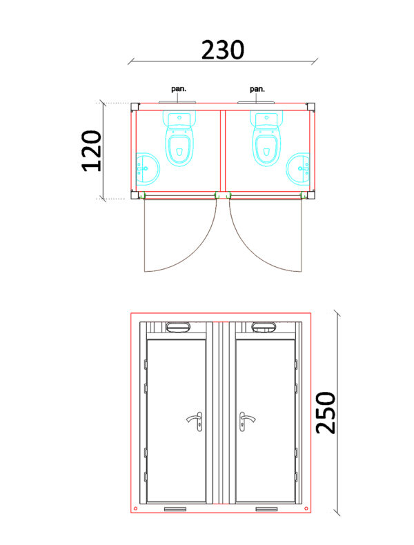 Plan module sanitaire avec 2 wc et 2 lave mains - GOLIAT Containers