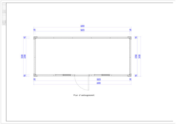 Dessin technique - Plan d'aménagement du module 6m gris neuf avec deux fenêtres