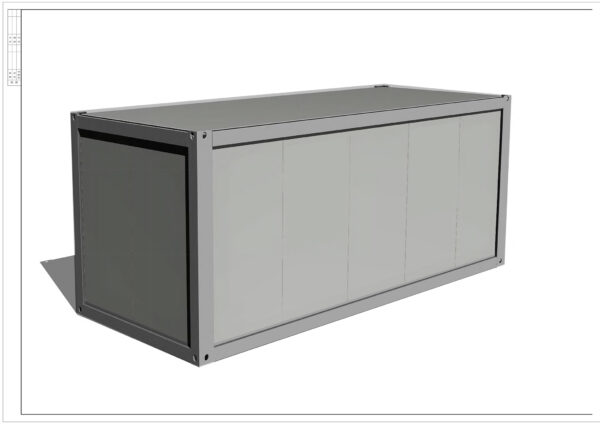 Dessin technique - Vue 3D Module 6m gris neuf profil arrière