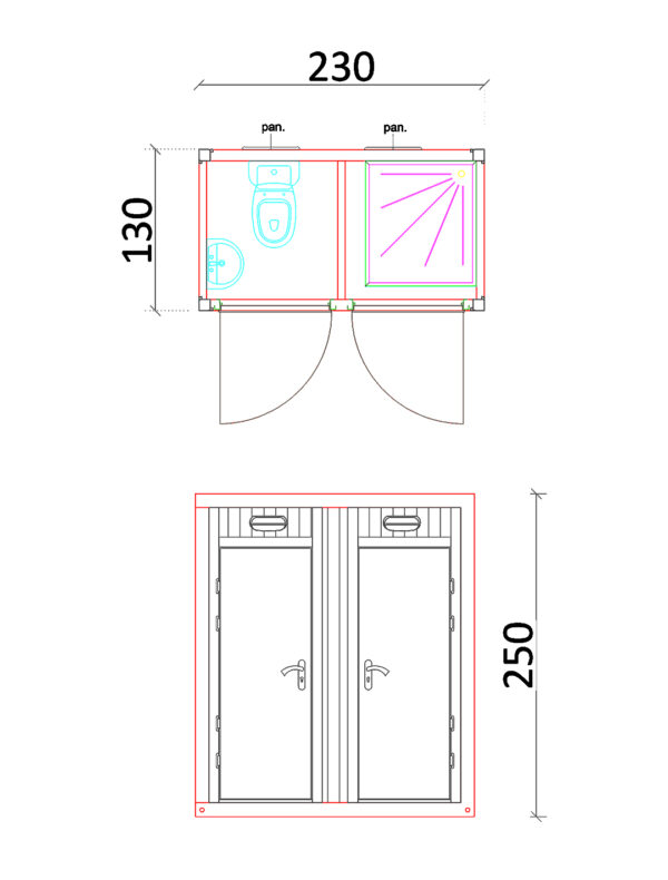 Plan module sanitaire avec 1wc et 1 douche - GOLIAT Containers